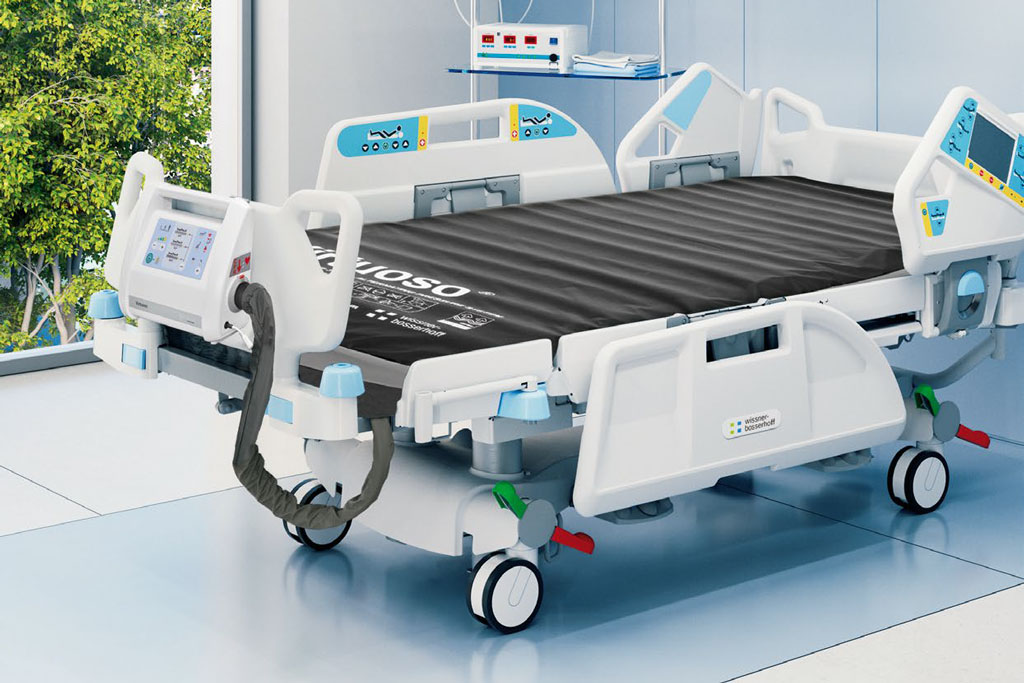 Ein modernes Krankenhausbett mit elektronischen Steuerungen steht in einem gut ausgestatteten, sensiblen Pflegebereich – Serviceteam Simon sorgt für flexiblen Service vor Ort.